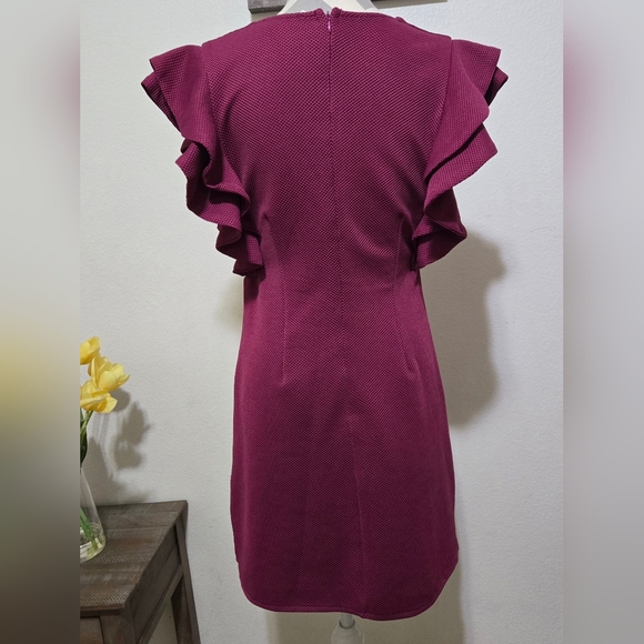SHE + SKY Magenta Ruffle Short Sleeve V-Neck Dress Size Large - Picture 6 of 11